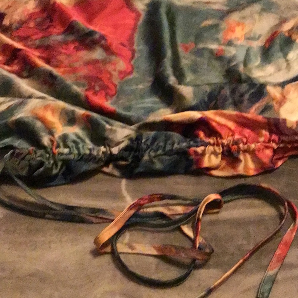Micas Watercolor Print Ruched Drawstring Multi Color Mini Slip Dress - Picture 11 of 16